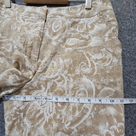 Coldwater Creek Cropped Pants Womens Size 8 Linen Blend Gold Floral Wide Leg - Picture 16 of 16